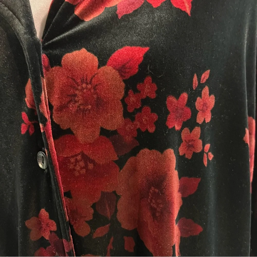 Sag Harbor Floral Velvet Button-Up Shirt Shiny Vintage Retro Party XL - Picture 3 of 16